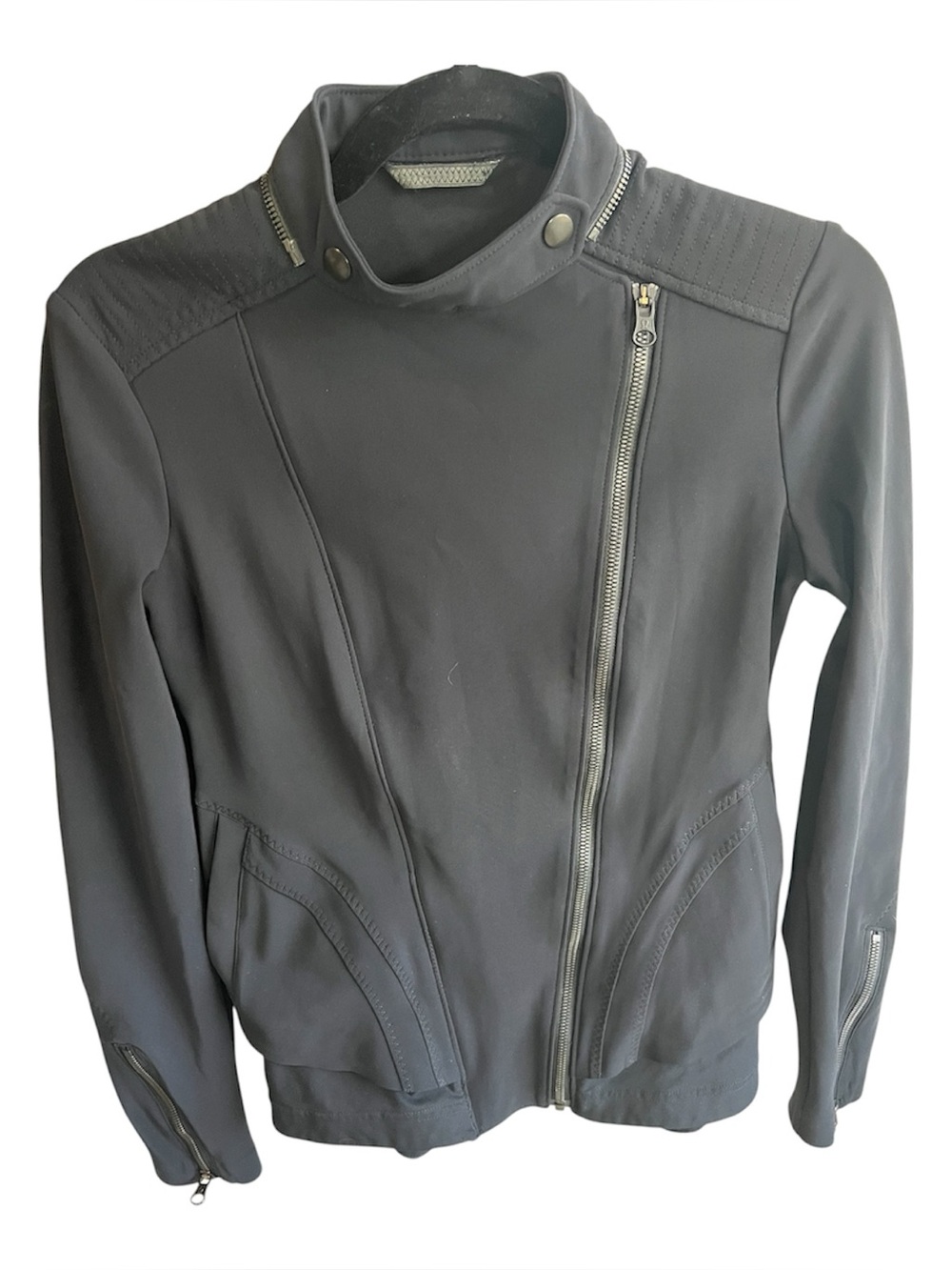 Lululemon Bust  a Move Jacket Black Size 6
Asymmetrical zipper Moto Peplum Back